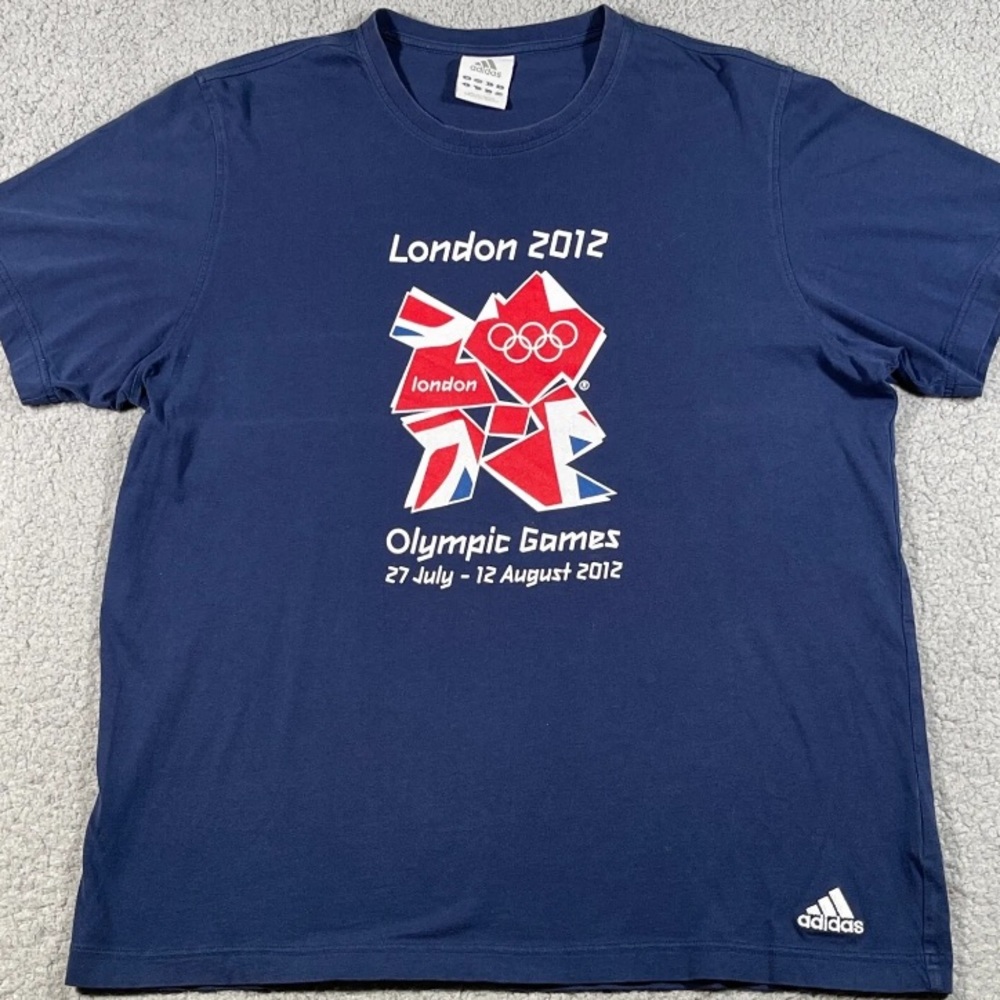 2012 London Olympic Games Adidas Blue Graphic England Britain T-Shirt.